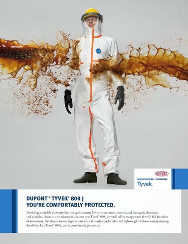 DuPont TYVEK-800J_XL CE-Certified Cat-III Type-3/4/5/6 Chemical Protective Coverall Suit with Sealed Bag, White, X-Large in Saudi Arabia