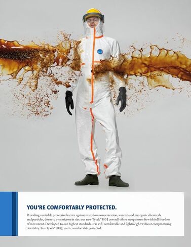 DuPont TYVEK-800J_XL CE-Certified Cat-III Type-3/4/5/6 Chemical Protective Coverall Suit with Sealed Bag, White, X-Large in Saudi Arabia