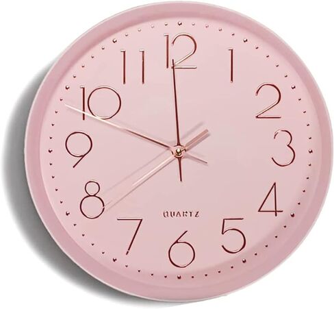 JUSTUP Round Wall Clock, 12 Inch Pink Large Wall Clock for Bedroom, Quality Quartz Modern Silent Clock with Battery Operated, Arabic Quiet Wall Clock Decor for Home Kitchen Living Room Office (Pink) in Saudi Arabia