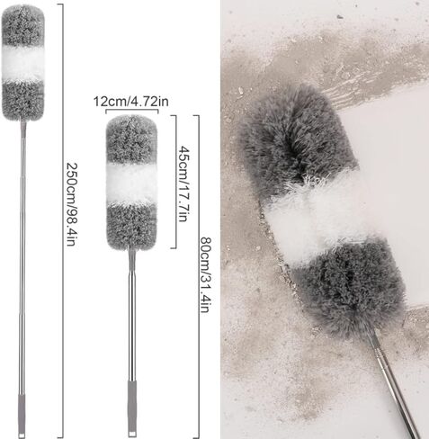 منافض للتنظيف، منفضة ريش من الألياف الدقيقة قابلة للتمديد مع عمود طويل جدًا 76.2 سم - 100 بوصة، منفضة قابلة للتمديد لتنظيف مروحة السقف، السقف العالي، نسيج العنكبوت، الأثاث، السقف الداخلي in Kuwait