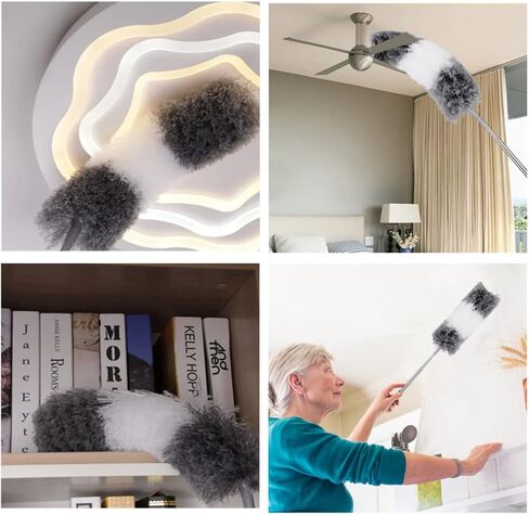 منافض للتنظيف، منفضة ريش من الألياف الدقيقة قابلة للتمديد مع عمود طويل جدًا 76.2 سم - 100 بوصة، منفضة قابلة للتمديد لتنظيف مروحة السقف، السقف العالي، نسيج العنكبوت، الأثاث، السقف الداخلي in Kuwait