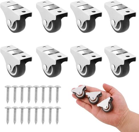 8pcs 1 Inch Low Profile Rolling Caster Wheels, Rubber Small Non Swivel Silent Ball Bearing Tiny Single Direction Furniture Wheels Mini Fixed Caster Wheels with Screws for Drawer Shelves Cabinets in Saudi Arabia