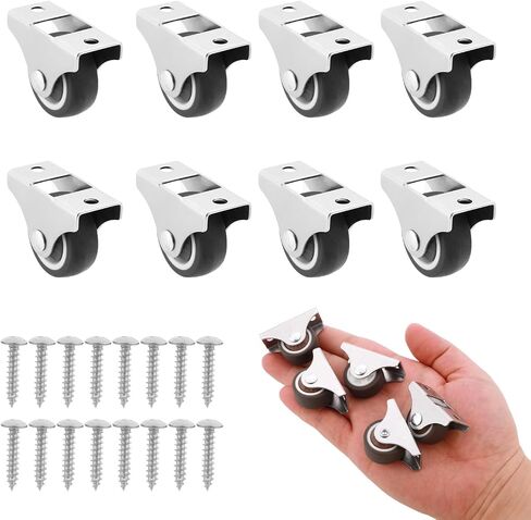8pcs 1 Inch Low Profile Rolling Caster Wheels, Rubber Small Non Swivel Silent Ball Bearing Tiny Single Direction Furniture Wheels Mini Fixed Caster Wheels with Screws for Drawer Shelves Cabinets in Saudi Arabia