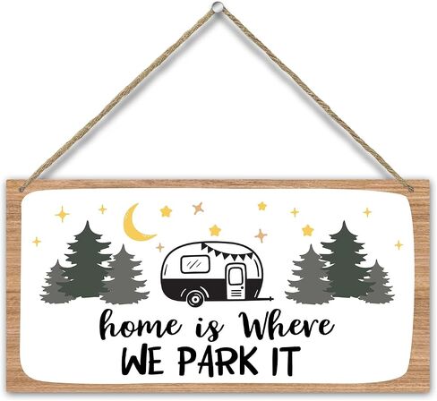 Home is Where We Park It - Hanging Wood Plaque with Rope, Printed Wood Plaque Motorhome Sign Hanging for Camping Door Porch, Hallway Wall Art Home Farmhouse Decoration Gifts for Camper -C23 in Saudi Arabia