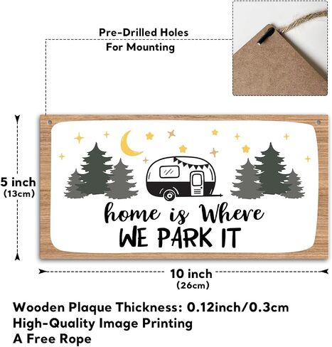 Home is Where We Park It - Hanging Wood Plaque with Rope, Printed Wood Plaque Motorhome Sign Hanging for Camping Door Porch, Hallway Wall Art Home Farmhouse Decoration Gifts for Camper -C23 in Saudi Arabia