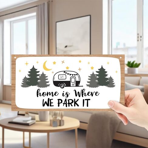 Home is Where We Park It - Hanging Wood Plaque with Rope, Printed Wood Plaque Motorhome Sign Hanging for Camping Door Porch, Hallway Wall Art Home Farmhouse Decoration Gifts for Camper -C23 in Saudi Arabia