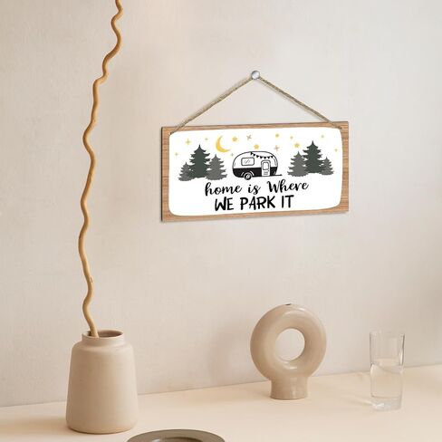 Home is Where We Park It - Hanging Wood Plaque with Rope, Printed Wood Plaque Motorhome Sign Hanging for Camping Door Porch, Hallway Wall Art Home Farmhouse Decoration Gifts for Camper -C23 in Saudi Arabia