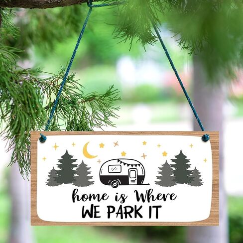 Home is Where We Park It - Hanging Wood Plaque with Rope, Printed Wood Plaque Motorhome Sign Hanging for Camping Door Porch, Hallway Wall Art Home Farmhouse Decoration Gifts for Camper -C23 in Saudi Arabia