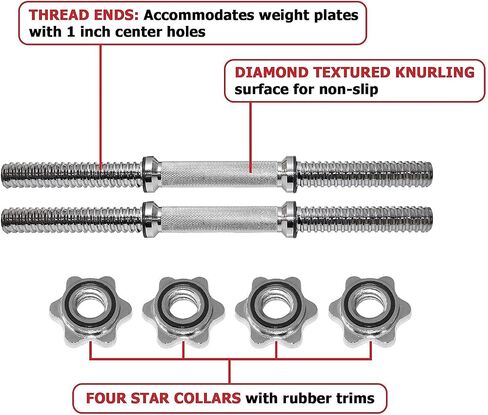 A2ZCARE Standard Dumbbell Handles, 1 inch Dumbbell Handles, Adjustable Dumbbells Handles 1 inch Pair Fit Weight Plate 1 inch - Multiple Options 14 to 24 inch in Saudi Arabia