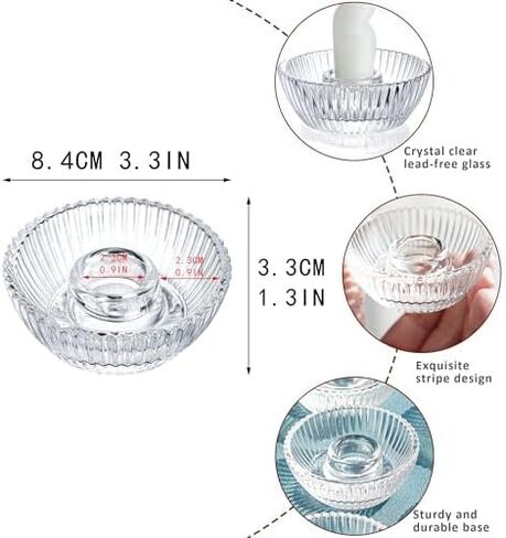 Round Glass Candlestick Holder for Taper Candles, Clear Crystal Tealight Candle Holder Glass Votive Candle Holders Wedding Party Home Decor,Pair in Saudi Arabia