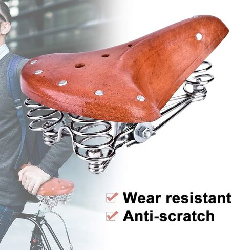 Bike Seat, PU Leather Vintage Classic Bike Saddle Shock Absorbing Sitting Cycling Saddle Cushion Seat for Mountain Bike Road, 10.2 x 8.5 x 3.9 in in Saudi Arabia