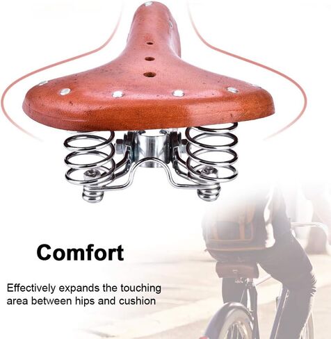 Bike Seat, PU Leather Vintage Classic Bike Saddle Shock Absorbing Sitting Cycling Saddle Cushion Seat for Mountain Bike Road, 10.2 x 8.5 x 3.9 in in Saudi Arabia