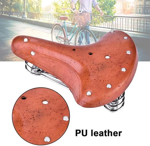 Bike Seat, PU Leather Vintage Classic Bike Saddle Shock Absorbing Sitting Cycling Saddle Cushion Seat for Mountain Bike Road, 10.2 x 8.5 x 3.9 in in Saudi Arabia