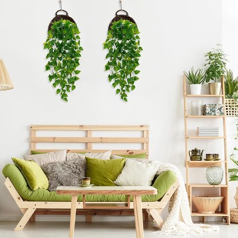 Artificial Hanging Plants, 2pcs Fake Hanging Plants, 3.7ft Fake Ivy Vine DIY Detachable Artificial Ivy Leaves for Wedding Wall House Room Patio Indoor Outdoor Home Shelf Office Decor(No Baskets) in Saudi Arabia