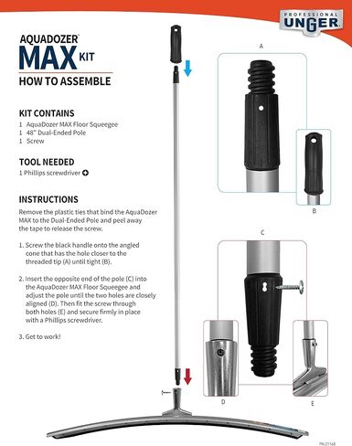 Unger Professional AquaDozer Max Kit – 36" Smooth Surface Curved Floor Squeegee & 48" Dual End Pole – Floor Scrubber, Floor Squeegee for Concrete Floors & Asphalt, Squeegee Broom in Saudi Arabia
