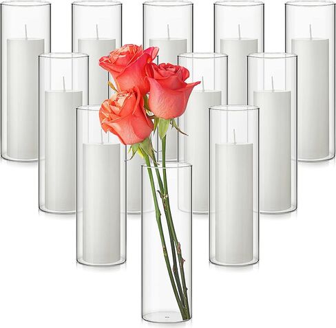 6 Sets White Pillar Candles and Glass Candle Holders, Clear Cylinder Vases for Slim Pillar Candles Wedding Centerpieces in Saudi Arabia