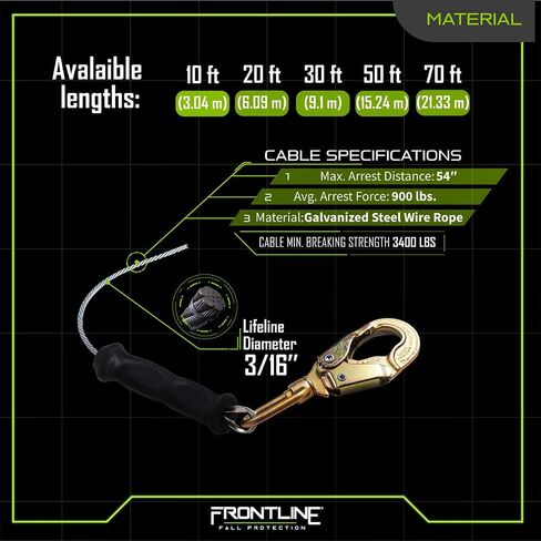Frontline RPG30 Cable Single Leg 30ft SRL with Steel Snap Hook End.| Roofing | Construction | Personal Fall Arrest Protection | Galvanized Steel Retractable Lifeline/Safety Yoyo in Saudi Arabia
