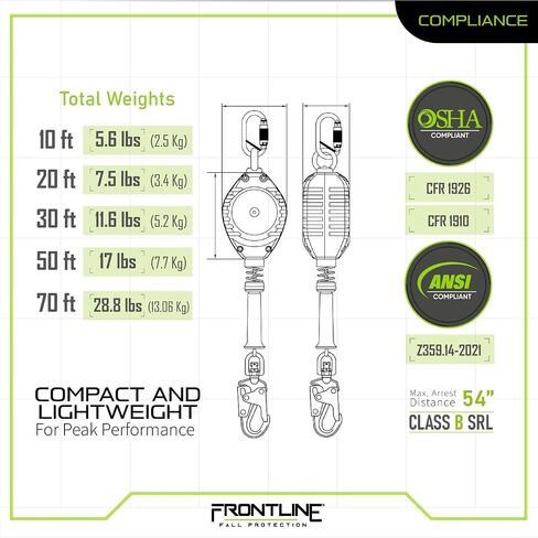 Frontline RPG30 Cable Single Leg 30ft SRL with Steel Snap Hook End.| Roofing | Construction | Personal Fall Arrest Protection | Galvanized Steel Retractable Lifeline/Safety Yoyo in Saudi Arabia
