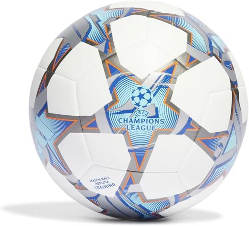 كرة قدم ADIDAS IA0952 UCL TRN الترفيهية للبالغين من الجنسين، الجزء العلوي: أبيض/فضي./سماوي ساطع/أرجواني صادم، الجزء السفلي: حديد MET./برتقالي شمسي، مقاس 5 in Saudi Arabia