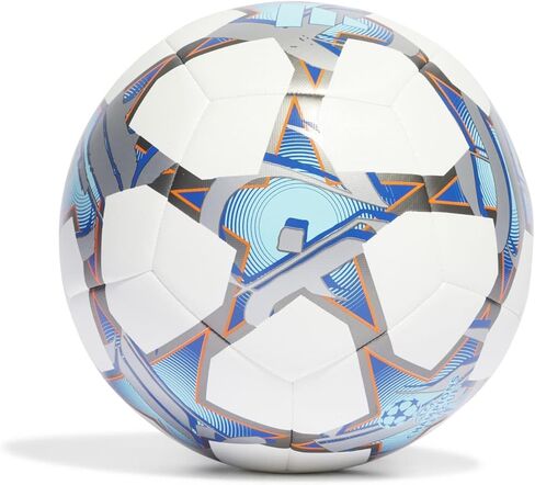 كرة قدم ADIDAS IA0952 UCL TRN الترفيهية للبالغين من الجنسين، الجزء العلوي: أبيض/فضي./سماوي ساطع/أرجواني صادم، الجزء السفلي: حديد MET./برتقالي شمسي، مقاس 5 in Saudi Arabia