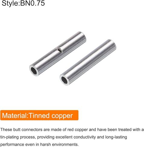 MECCANIXITY 300Pcs Non Insulated Butt Connectors 22-18AWG Wire Connector BN0.75 for Electrical Wire Crimp Ferrule Terminals in Saudi Arabia
