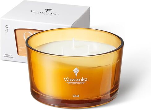 Wavevoke-Classic Woody 3-Wick Oud Vanilla Soy Candle 8 .11oz - Ideal for Spa, Bath, and Yoga | Jar Set for Home Ambience in Saudi Arabia