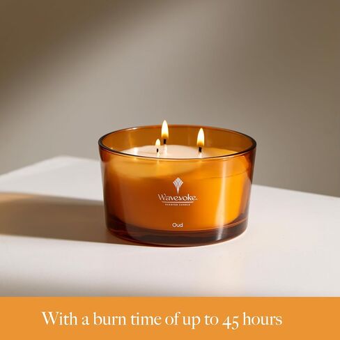 Wavevoke-Classic Woody 3-Wick Oud Vanilla Soy Candle 8 .11oz - Ideal for Spa, Bath, and Yoga | Jar Set for Home Ambience in Saudi Arabia