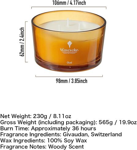 Wavevoke-Classic Woody 3-Wick Oud Vanilla Soy Candle 8 .11oz - Ideal for Spa, Bath, and Yoga | Jar Set for Home Ambience in Saudi Arabia