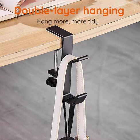 2PCS Purse Hook for Table Handbag Hanger for Desk, Portable Adjustable Universal Fit Desk Bag Holder Hook Clamp-On Backpack Hanger, Headphones Holder Heavy Duty Purse Hook Hanger, Under Desk Design in Saudi Arabia