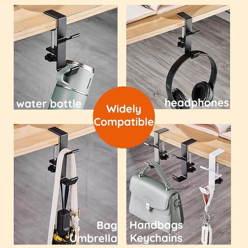 2PCS Purse Hook for Table Handbag Hanger for Desk, Portable Adjustable Universal Fit Desk Bag Holder Hook Clamp-On Backpack Hanger, Headphones Holder Heavy Duty Purse Hook Hanger, Under Desk Design in Saudi Arabia