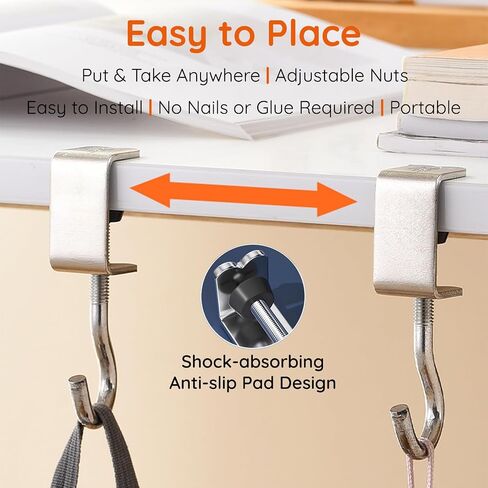 2PCS Purse Hook for Table Handbag Hanger for Desk, Portable Adjustable Universal Fit Desk Bag Holder Hook Clamp-On Backpack Hanger, Headphones Holder Heavy Duty Purse Hook Hanger, Under Desk Design in Saudi Arabia
