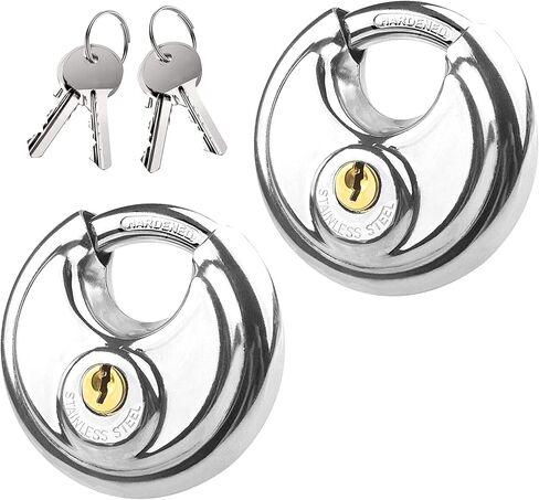 Stainless Steel Discus Keyed Padlock with 2 Keys Heavy Duty Rustproof Disc Locks with Hardened Steel Shackle for Indoor Outdoor Security, Storage Unit, Trailers, Tool Box, Gate, Shed, Fence (1 Pack) in Saudi Arabia