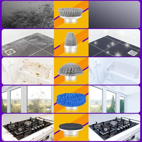 جهاز تنظيف دوار كهربائي جديد، جهاز تنظيف دوار لاسلكي قابل للحمل مع 5 رؤوس فرشاة ومقبض تمديد قابل للتعديل، فرشاة استحمام بقوة 360 درجة للحمام والحوض والبلاط والأرضية in Kuwait