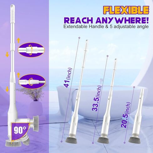 جهاز تنظيف دوار كهربائي جديد، جهاز تنظيف دوار لاسلكي قابل للحمل مع 5 رؤوس فرشاة ومقبض تمديد قابل للتعديل، فرشاة استحمام بقوة 360 درجة للحمام والحوض والبلاط والأرضية in Kuwait