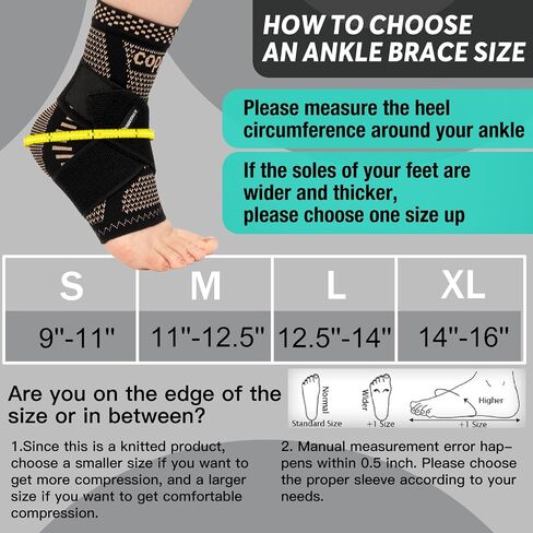 Ankle Brace for Women & Men, Ankle Compression Sleeve Support Copper Infused Ankle Brace for Sprained Ankle, Plantar Fasciitis Sports, Achilles Tendonitis Pain Relief, Copper Black, M in Saudi Arabia