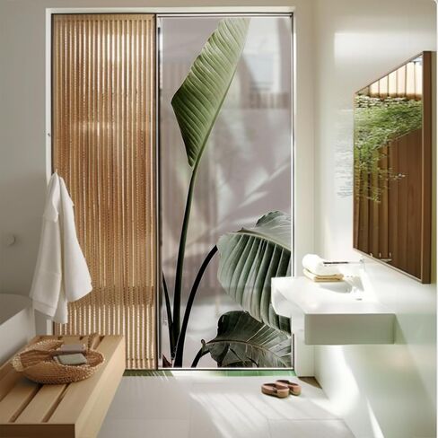 Frosted Glass Window Privacy Film Decorative Botanical Shadow, Double Sided Window Cling Film for Glass Door, Sliding Glass Door Window Covering Bamboo Leaves Shadow 14.96"X98.42"X2PCS in Saudi Arabia