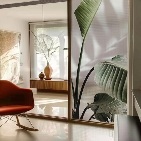 Frosted Glass Window Privacy Film Decorative Botanical Shadow, Double Sided Window Cling Film for Glass Door, Sliding Glass Door Window Covering Bamboo Leaves Shadow 14.96"X98.42"X2PCS in Saudi Arabia