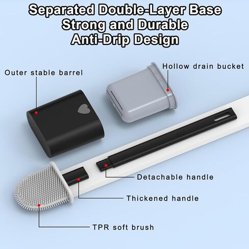 2 Pack Toilet Brush with Ventilated Drying Holder, Flexible Toilet Bowl Brush Bathroom Cleaning Bowl Brush Kit Sturdy Cleaning Toilet Brush, Floor Standing & Wall Mounted without Drilling in Saudi Arabia