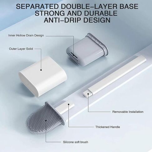 2 Pack Toilet Brush with Ventilated Drying Holder, Flexible Toilet Bowl Brush Bathroom Cleaning Bowl Brush Kit Sturdy Cleaning Toilet Brush, Floor Standing & Wall Mounted without Drilling in Saudi Arabia
