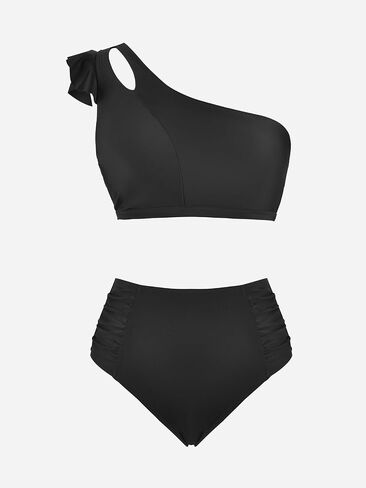 CUPSHE Women's Bikini Sets Two Piece Swimsuit High Waisted Ruffle Cutout One Shoulder Shirred Swimwear in Saudi Arabia