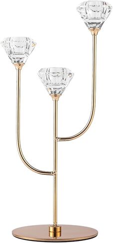 Enjinkail Gold Candlestick Holders-3 Arms Candelabra,Candle Holders for Candlesticks with Diamond Cup, Taper Candle Sticks Holder Decor for Wedding, Dining, Party, Anniversary, Fits 3/4 inch Candle in Kuwait