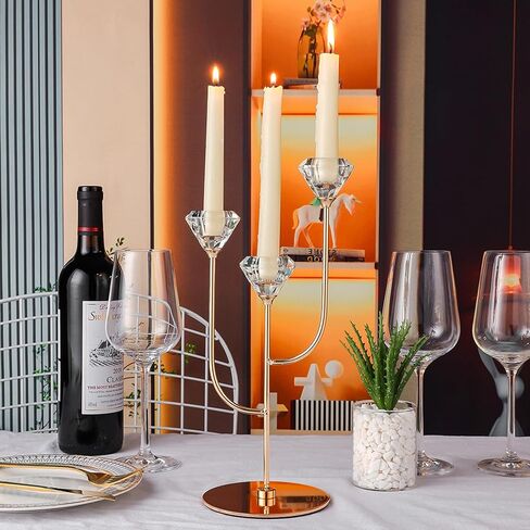 Enjinkail Gold Candlestick Holders-3 Arms Candelabra,Candle Holders for Candlesticks with Diamond Cup, Taper Candle Sticks Holder Decor for Wedding, Dining, Party, Anniversary, Fits 3/4 inch Candle in Kuwait