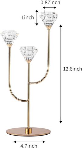 Enjinkail Gold Candlestick Holders-3 Arms Candelabra,Candle Holders for Candlesticks with Diamond Cup, Taper Candle Sticks Holder Decor for Wedding, Dining, Party, Anniversary, Fits 3/4 inch Candle in Kuwait