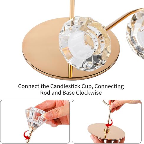 Enjinkail Gold Candlestick Holders-3 Arms Candelabra,Candle Holders for Candlesticks with Diamond Cup, Taper Candle Sticks Holder Decor for Wedding, Dining, Party, Anniversary, Fits 3/4 inch Candle in Kuwait