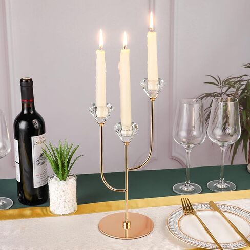 Enjinkail Gold Candlestick Holders-3 Arms Candelabra,Candle Holders for Candlesticks with Diamond Cup, Taper Candle Sticks Holder Decor for Wedding, Dining, Party, Anniversary, Fits 3/4 inch Candle in Kuwait