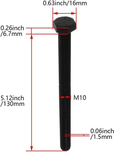 Yinpecly M10 x 130mm Carbon Steel Grade 8.8 External Hex Head Screw Bolts Metric Thread Hexagon Bolts Fastener, 5.38''x0.63''x0.63'' (LxWxH) for Machinery Furniture Hardware Black 5pcs in Saudi Arabia
