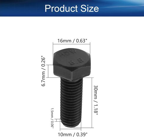 Yinpecly M10 x 130mm Carbon Steel Grade 8.8 External Hex Head Screw Bolts Metric Thread Hexagon Bolts Fastener, 5.38''x0.63''x0.63'' (LxWxH) for Machinery Furniture Hardware Black 5pcs in Saudi Arabia