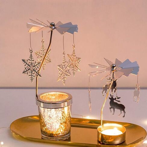 مينكيسي 3 قطع حامل شموع دوارة لعيد الميلاد شمعة دوارة لشجرة عيد الميلاد الرنة ندفة الثلج حامل شموع دوارة لحفلات الزفاف وحفلات أعياد الميلاد وديكورات طاولات الشتاء in Kuwait
