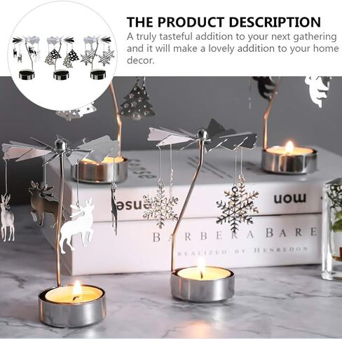 مينكيسي 3 قطع حامل شموع دوارة لعيد الميلاد شمعة دوارة لشجرة عيد الميلاد الرنة ندفة الثلج حامل شموع دوارة لحفلات الزفاف وحفلات أعياد الميلاد وديكورات طاولات الشتاء in Kuwait
