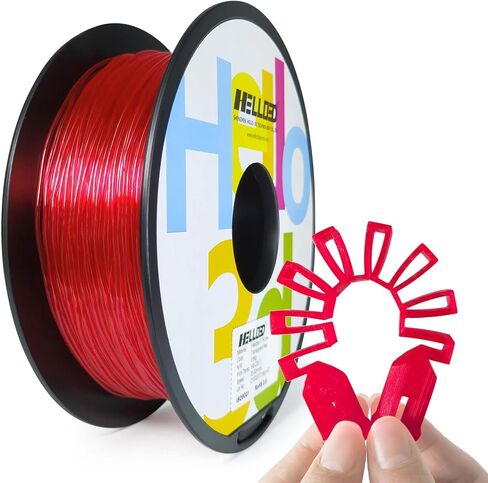 HEllO3D TPU Filament 1.75mm Flexible 3D Printer Filament,95A Soft 3D Printer Filament,TPU Elastomer 3D Filament,Vacuum Packed,Dimensional Accuracy +/- 0.05mm,800g Spool (1.76 lbs)(Transparent Red) in Saudi Arabia